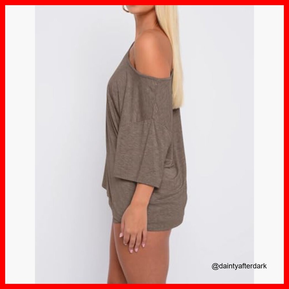 Off Shoulder Polyester Blend Pajama Set Lounge Sl… - image 2